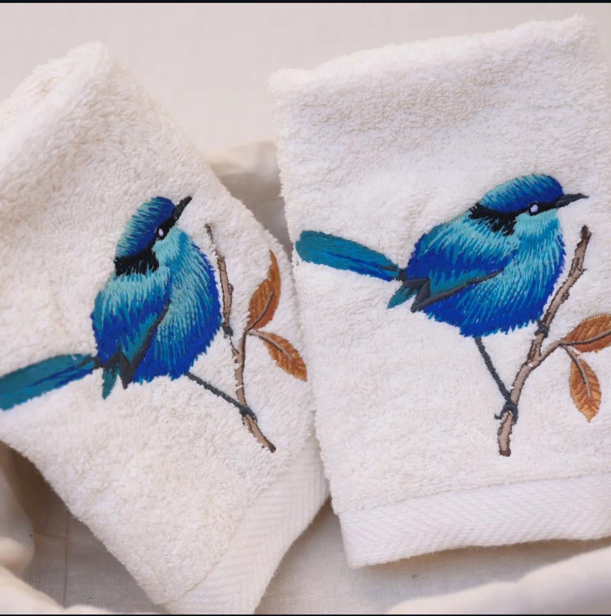 Blue bird guest towels