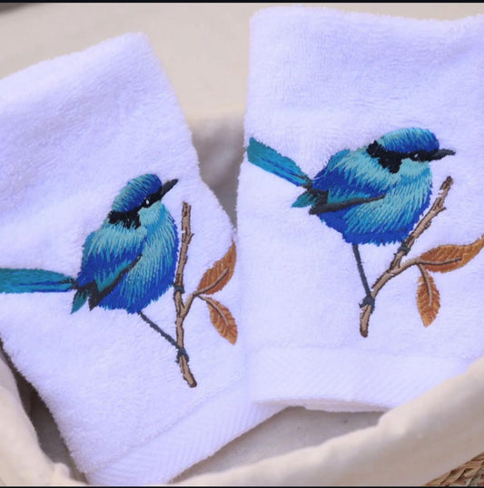 Blue bird guest towels