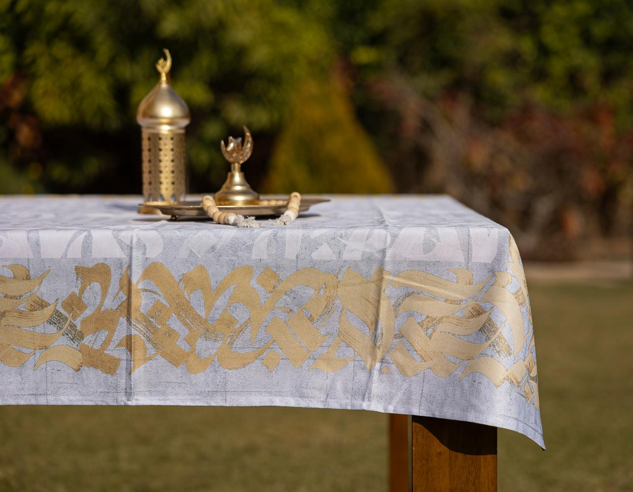 Gray golden calligraphy table cover