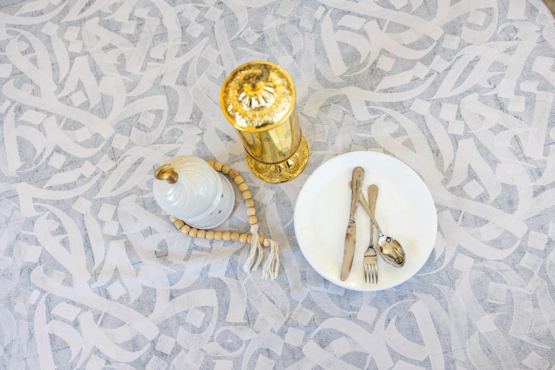 Gray golden calligraphy table cover