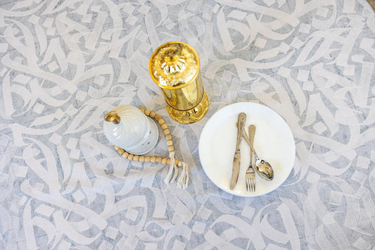 Gray golden calligraphy table cover