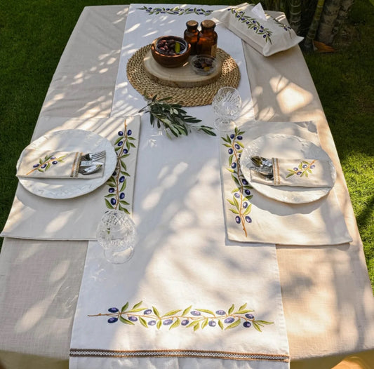 Olive branch table runner