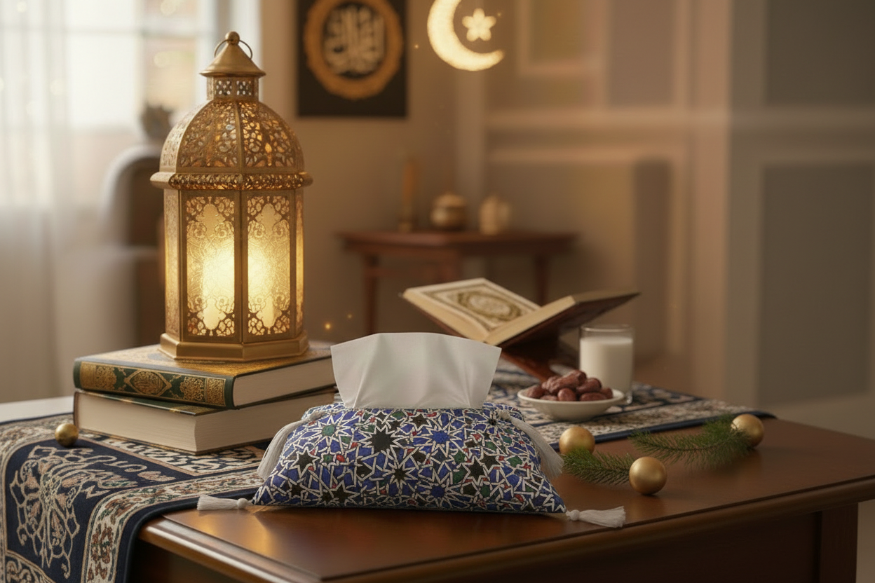 Blue arabesque tissue cover