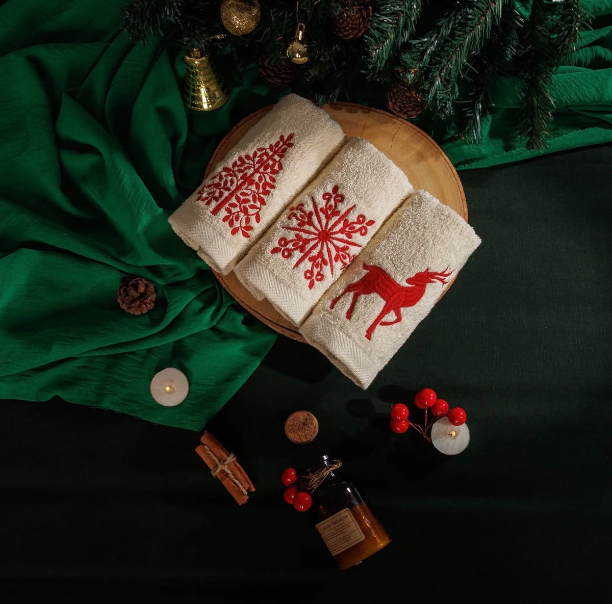 Deer, Tree, Snowflake guest towels