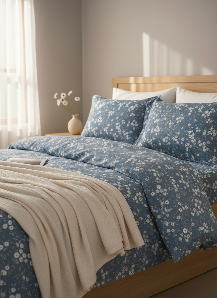Blue daisies bed sheet set