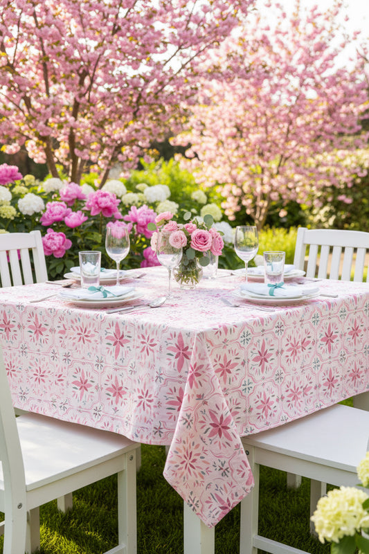 Pink flower table cover