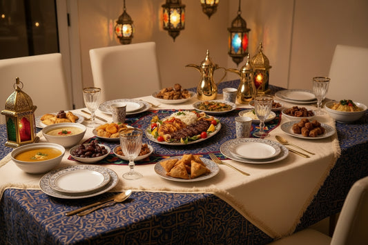 Blue calligraphy table cover