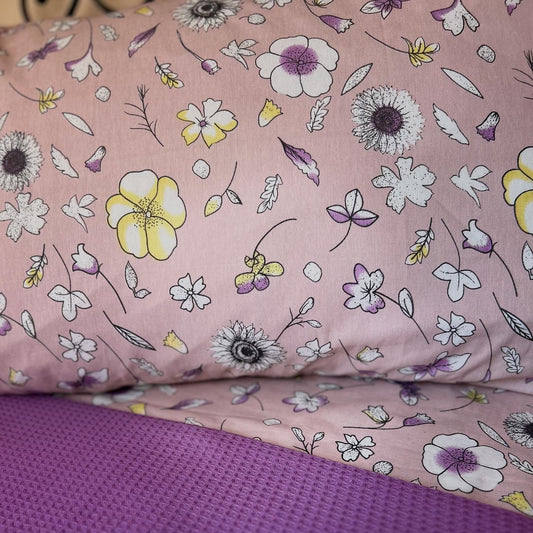 Purple flower printed bed sheet set
