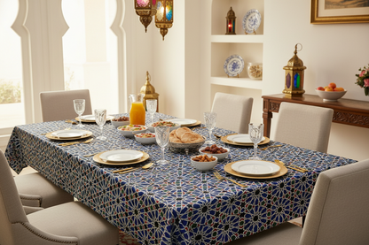 Blue arabesque table cover