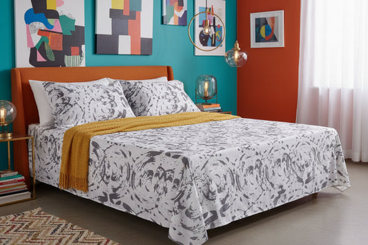 Gray swirls fitted bed sheet set