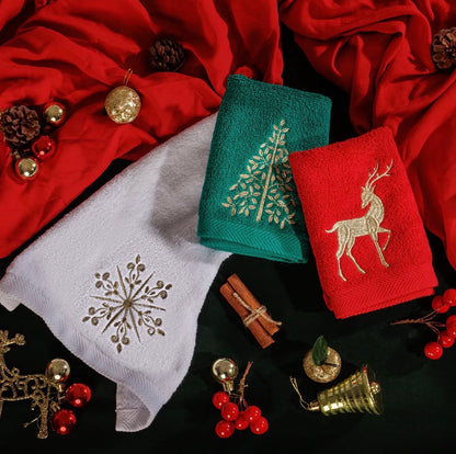 Deer, Tree, Snowflake guest towels