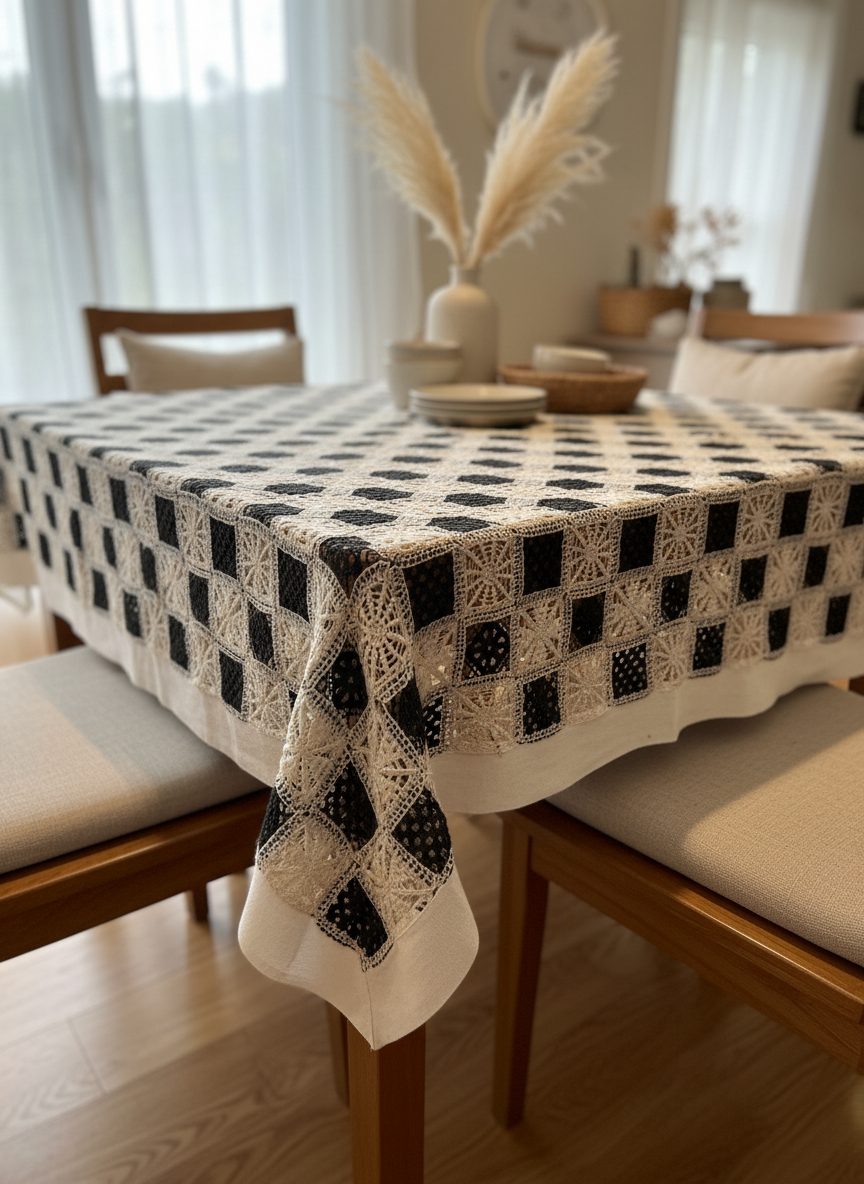 Checkered lace table cover