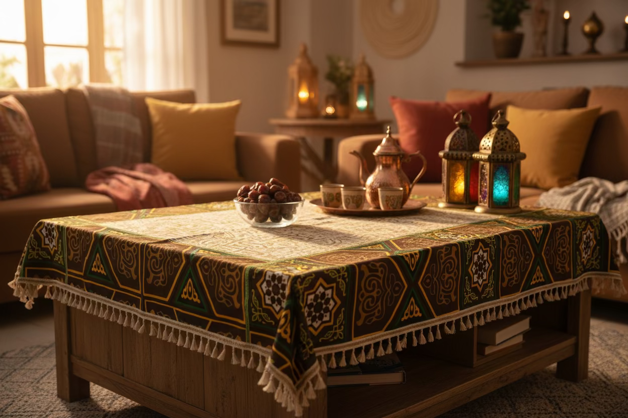 Green calligraphy table cover