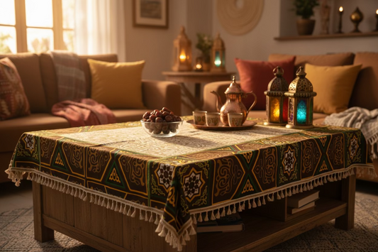 Green calligraphy table cover